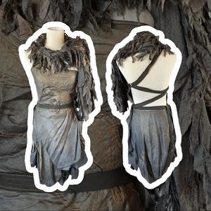 Lumme Designs Indie Goth Steampunk Couture Handmade Hand dyed Top, Skirt and Boa